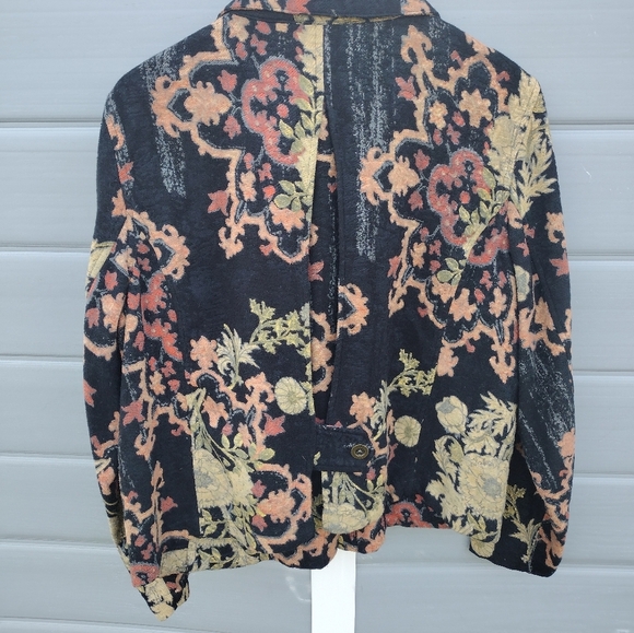 Citron Santa Monica Jacket Womens Large Floral Asian Button Front Black Artsy - Picture 3 of 8